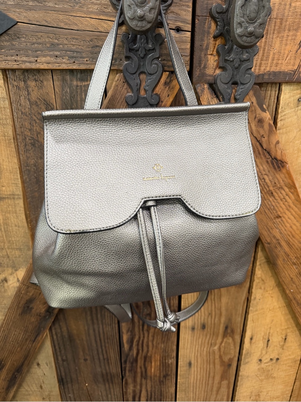 Nanette Lepore Metallic Silver Pebbled Leather Backpack